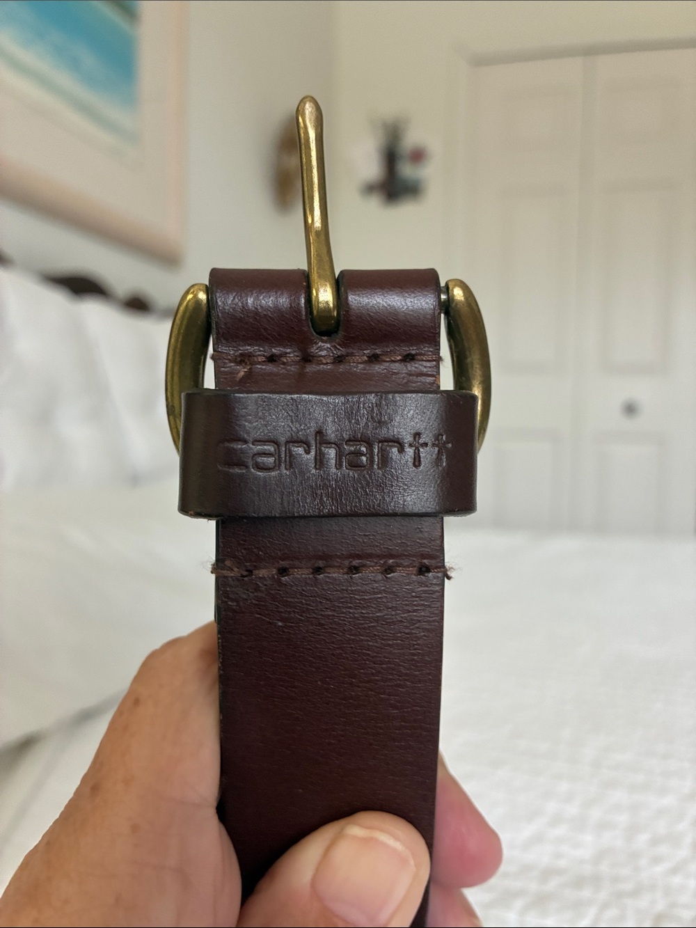 Carhartt Dark Brown Leather Belt with Brass Hardware